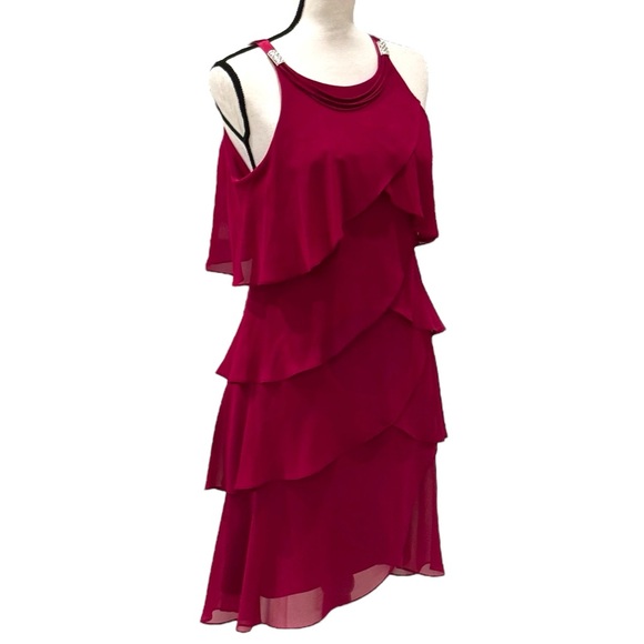 SL Fashions Tiered Fuschia Pink Dress 10P - Picture 3 of 10